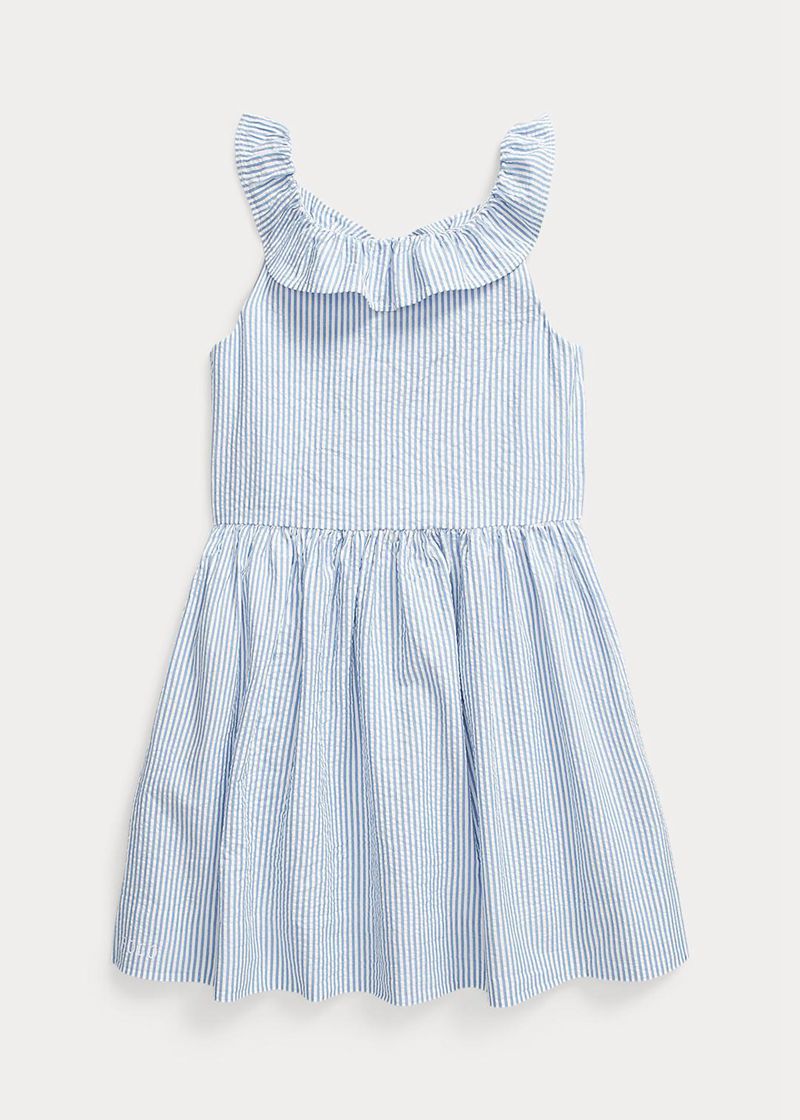 Sukienka Polo Ralph Lauren Dziewczynka Niebieskie 1.5-6.5 Lata Ruffled Cotton Seersucker 589347-VTR